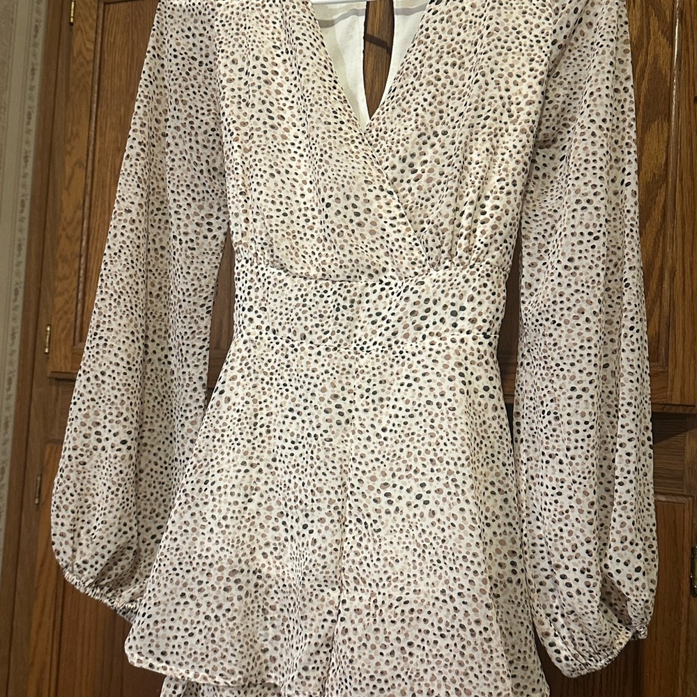 Japna Cream and Black Mini Dress Tiered Small Excellent